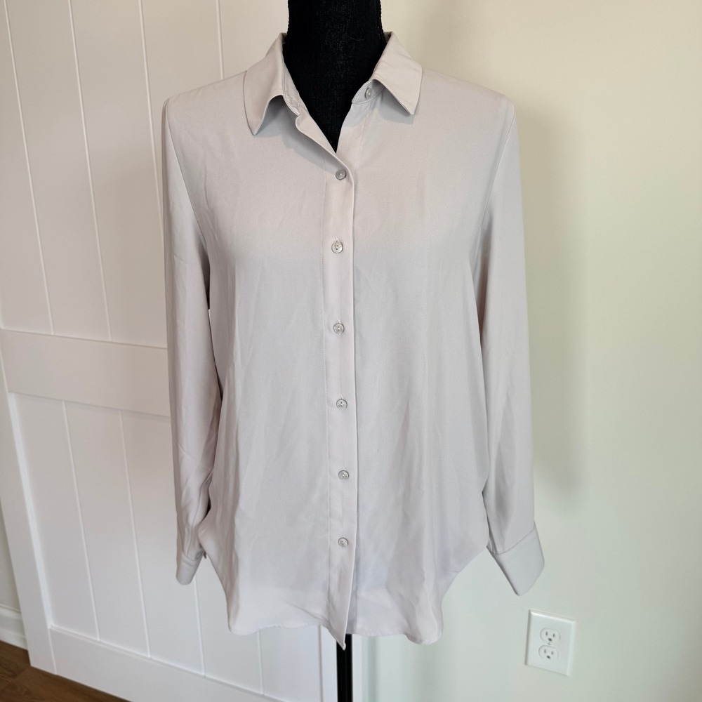 Rachel Zoe Light Grey Button Down‎ Long Sleeve Blouse Top Size Medium